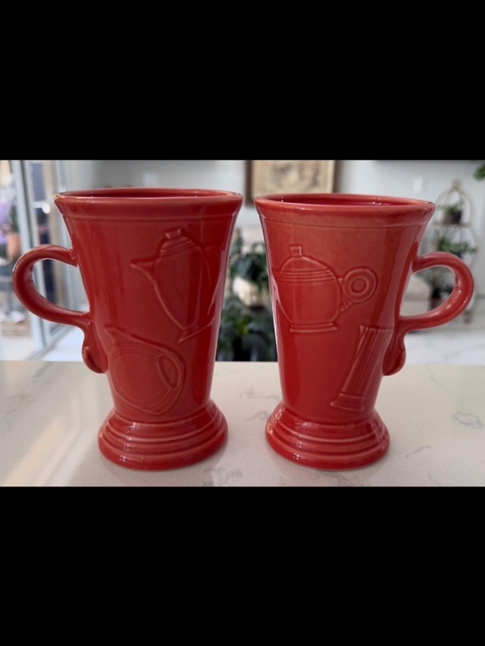 Homer Laughlin Fiesta "Persimmon" Pedestal Mugs | Pair | 6⅛" | 1989 |Orange, USA